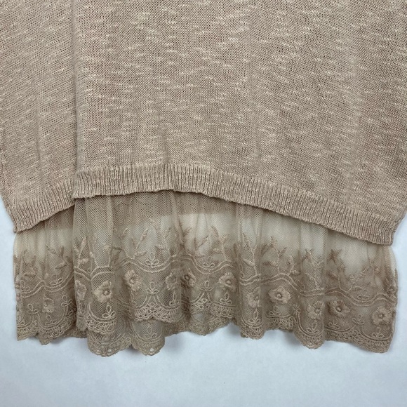 Say What Lace Detail Tunic Top Tan Size Medium - Picture 3 of 5